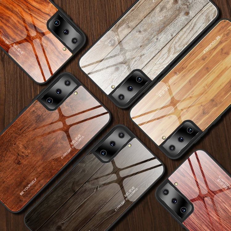 For Samsung Galaxy S21 5G Wood Grain Glass Protective Case