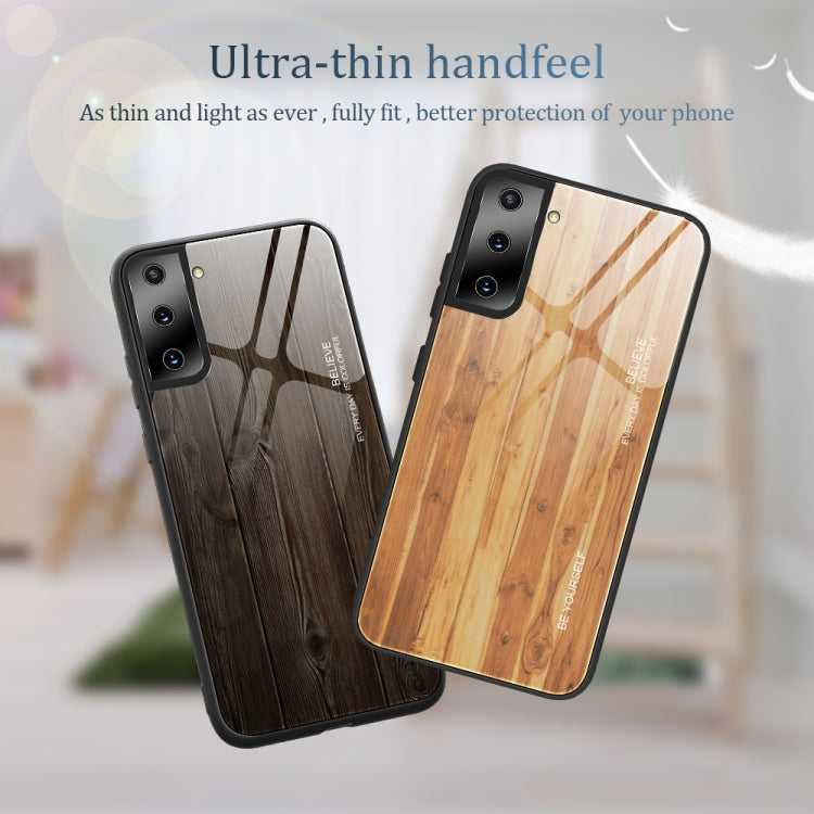 For Samsung Galaxy S21 Ultra 5G Wood Grain Glass Protective Case