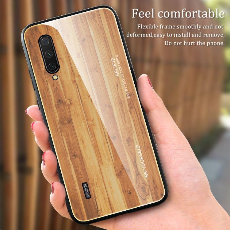 For Xiaomi Mi CC9 Wood Grain Glass Protective Case