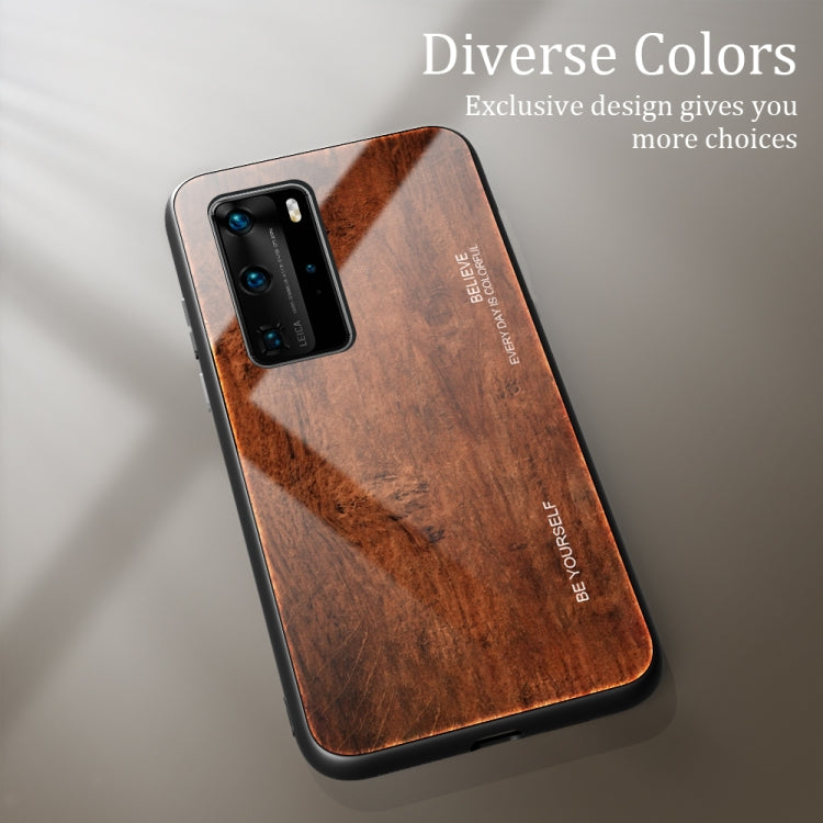 For Huawei P40 Pro Wood Grain Glass Protective Case
