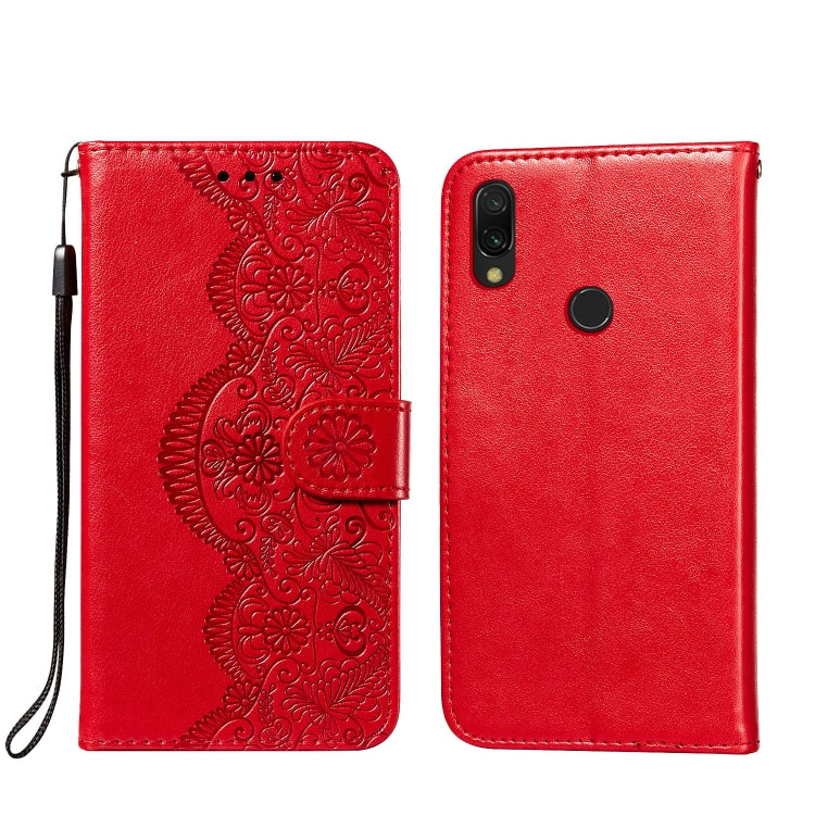 For Xiaomi Redmi 7 Flower Vine Embossing Pattern Horizontal Flip Leather Case with Card Slot & Holder & Wallet & Lanyard