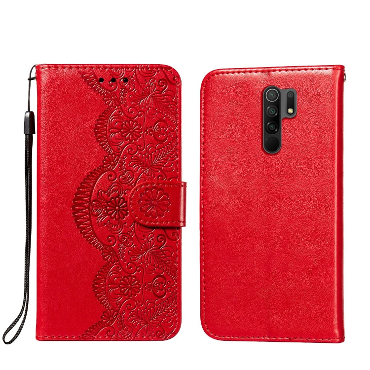 For Xiaomi Redmi 9 Flower Vine Embossing Pattern Horizontal Flip Leather Case with Card Slot & Holder & Wallet & Lanyard