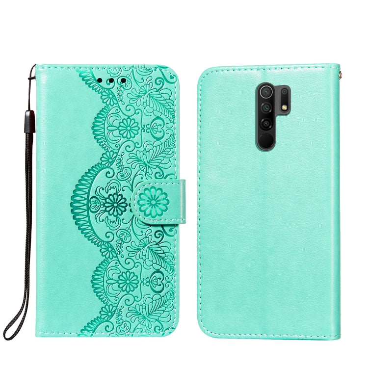 For Xiaomi Redmi 9 Flower Vine Embossing Pattern Horizontal Flip Leather Case with Card Slot & Holder & Wallet & Lanyard