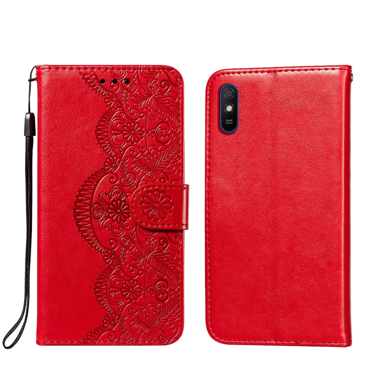 For Xiaomi Redmi 9A Flower Vine Embossing Pattern Horizontal Flip Leather Case with Card Slot & Holder & Wallet & Lanyard