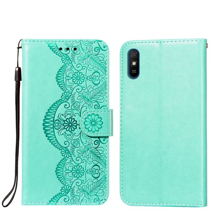 For Xiaomi Redmi 9A Flower Vine Embossing Pattern Horizontal Flip Leather Case with Card Slot & Holder & Wallet & Lanyard