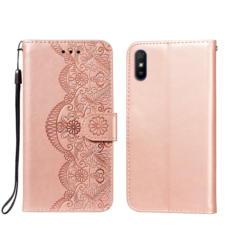 For Xiaomi Redmi 9A Flower Vine Embossing Pattern Horizontal Flip Leather Case with Card Slot & Holder & Wallet & Lanyard