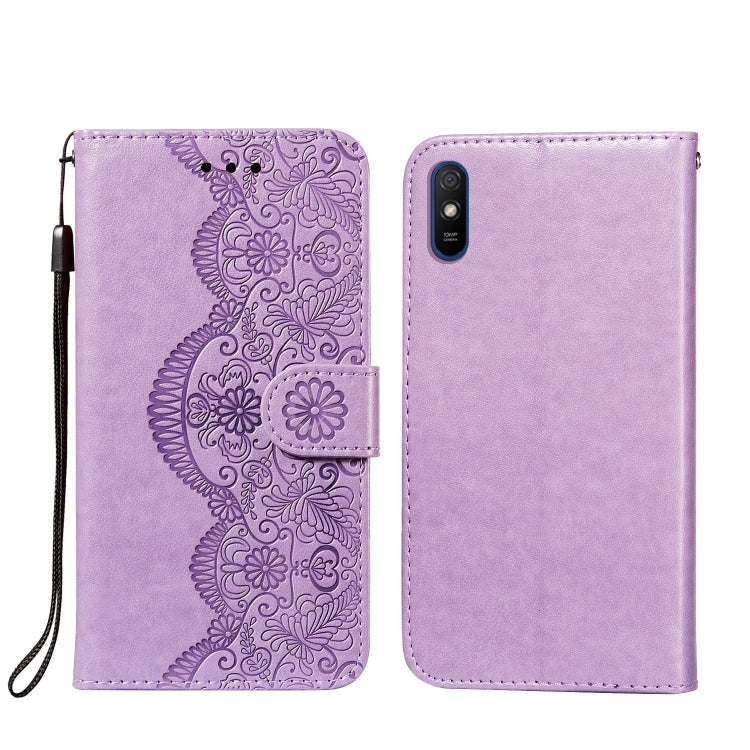 For Xiaomi Redmi 9A Flower Vine Embossing Pattern Horizontal Flip Leather Case with Card Slot & Holder & Wallet & Lanyard