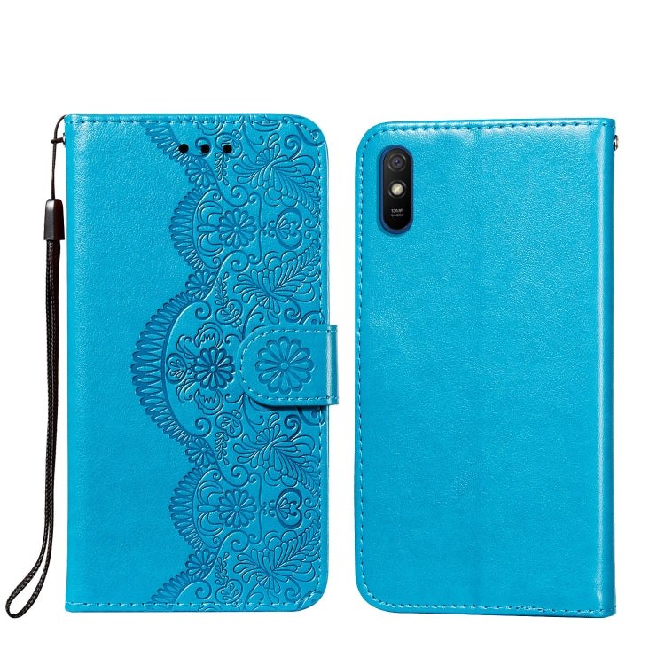 For Xiaomi Redmi 9A Flower Vine Embossing Pattern Horizontal Flip Leather Case with Card Slot & Holder & Wallet & Lanyard