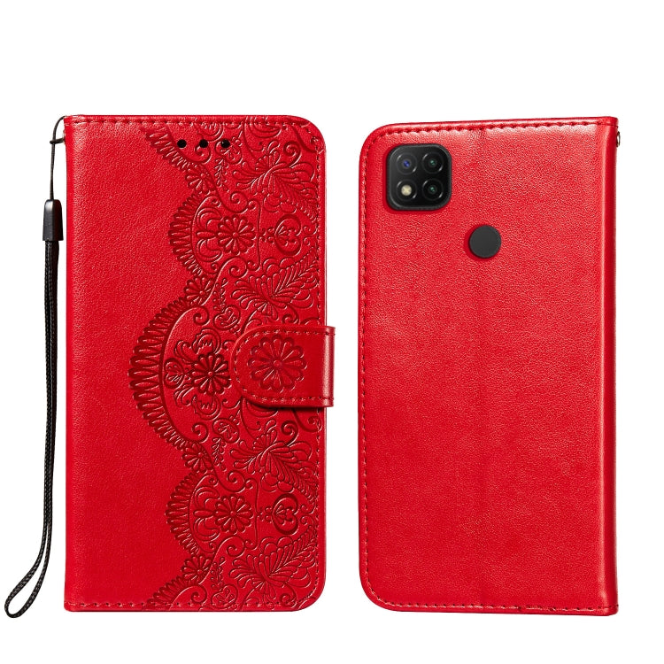 For Xiaomi Redmi 9C Flower Vine Embossing Pattern Horizontal Flip Leather Case with Card Slot & Holder & Wallet & Lanyard