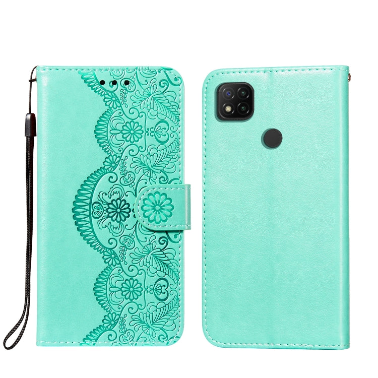 For Xiaomi Redmi 9C Flower Vine Embossing Pattern Horizontal Flip Leather Case with Card Slot & Holder & Wallet & Lanyard