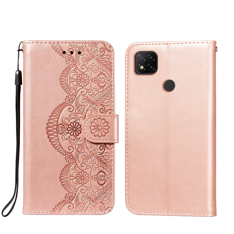 For Xiaomi Redmi 9C Flower Vine Embossing Pattern Horizontal Flip Leather Case with Card Slot & Holder & Wallet & Lanyard