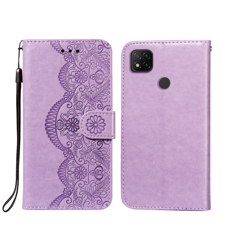 For Xiaomi Redmi 9C Flower Vine Embossing Pattern Horizontal Flip Leather Case with Card Slot & Holder & Wallet & Lanyard