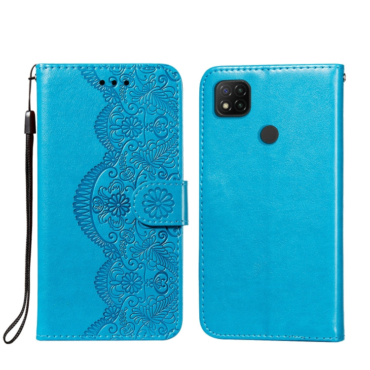 For Xiaomi Redmi 9C Flower Vine Embossing Pattern Horizontal Flip Leather Case with Card Slot & Holder & Wallet & Lanyard