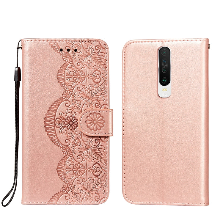 For Xiaomi Redmi K30 Flower Vine Embossing Pattern Horizontal Flip Leather Case with Card Slot & Holder & Wallet & Lanyard