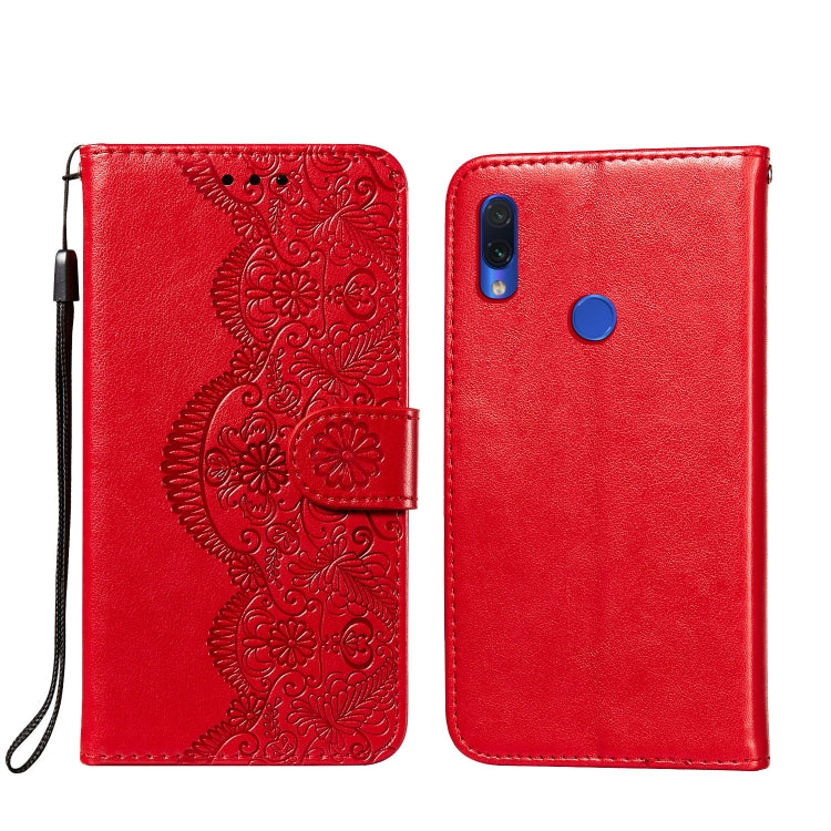 For Xiaomi Redmi Note 7 Flower Vine Embossing Pattern Horizontal Flip Leather Case with Card Slot & Holder & Wallet & Lanyard