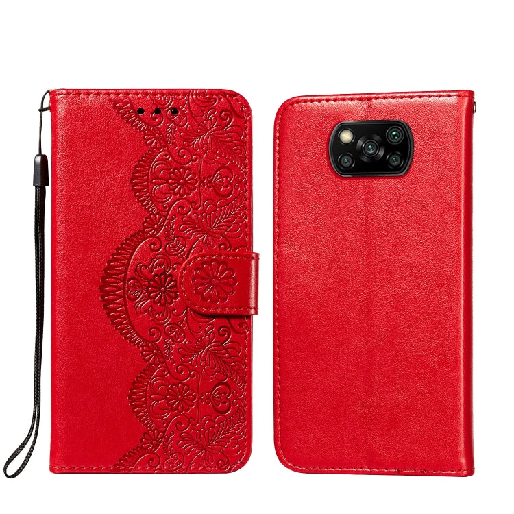 For Xiaomi Poco X3 NFC Flower Vine Embossing Pattern Horizontal Flip Leather Case with Card Slot & Holder & Wallet & Lanyard