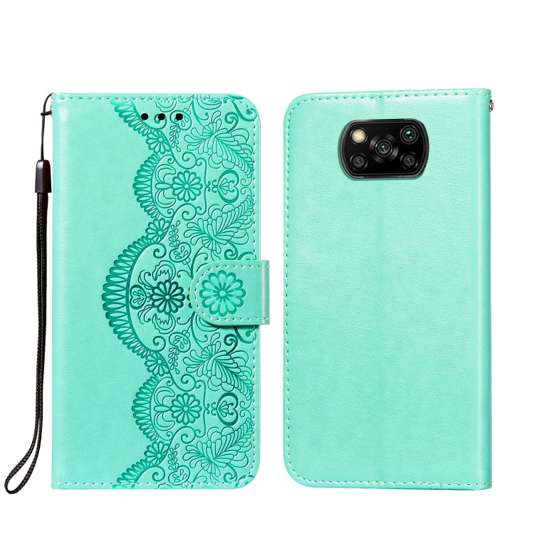 For Xiaomi Poco X3 NFC Flower Vine Embossing Pattern Horizontal Flip Leather Case with Card Slot & Holder & Wallet & Lanyard