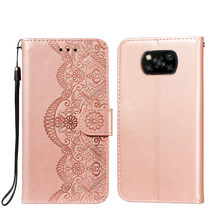 For Xiaomi Poco X3 NFC Flower Vine Embossing Pattern Horizontal Flip Leather Case with Card Slot & Holder & Wallet & Lanyard