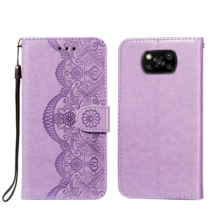 For Xiaomi Poco X3 NFC Flower Vine Embossing Pattern Horizontal Flip Leather Case with Card Slot & Holder & Wallet & Lanyard