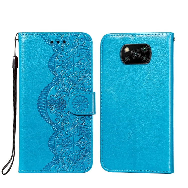 For Xiaomi Poco X3 NFC Flower Vine Embossing Pattern Horizontal Flip Leather Case with Card Slot & Holder & Wallet & Lanyard