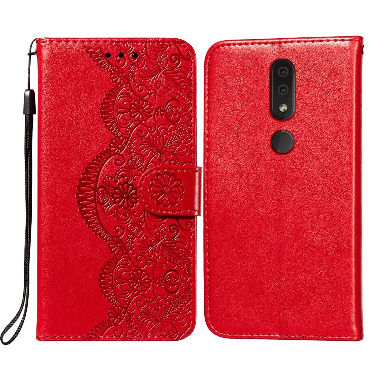 For Nokia 4.2 Flower Vine Embossing Pattern Horizontal Flip Leather Case with Card Slot & Holder & Wallet & Lanyard