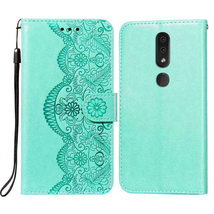 For Nokia 4.2 Flower Vine Embossing Pattern Horizontal Flip Leather Case with Card Slot & Holder & Wallet & Lanyard