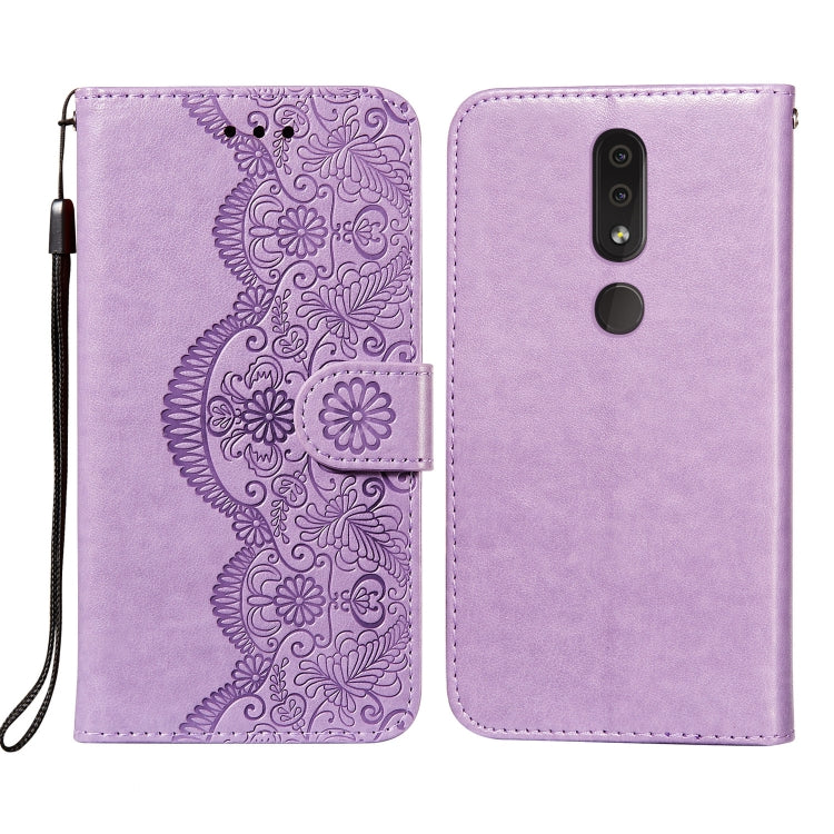 For Nokia 4.2 Flower Vine Embossing Pattern Horizontal Flip Leather Case with Card Slot & Holder & Wallet & Lanyard