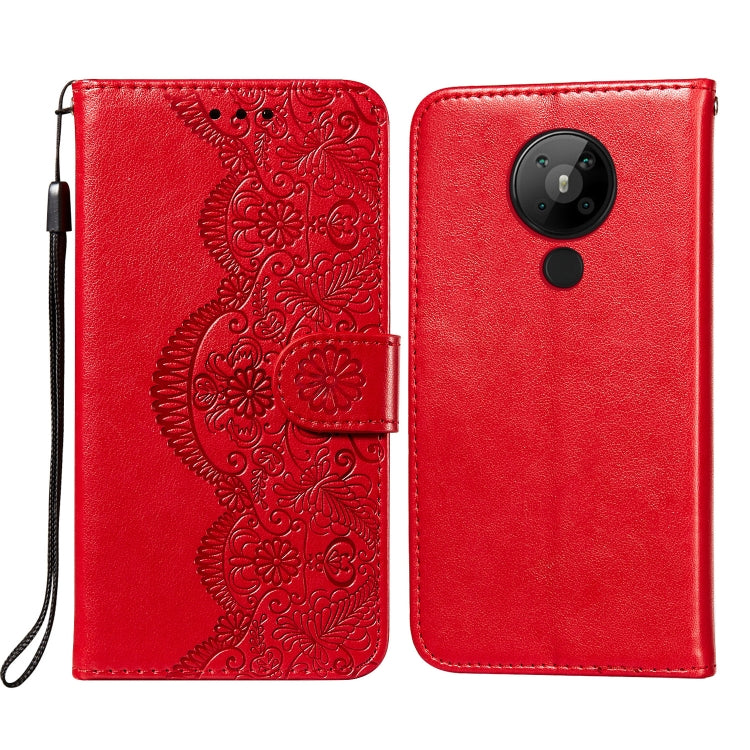 For Nokia 5.3 Flower Vine Embossing Pattern Horizontal Flip Leather Case with Card Slot & Holder & Wallet & Lanyard
