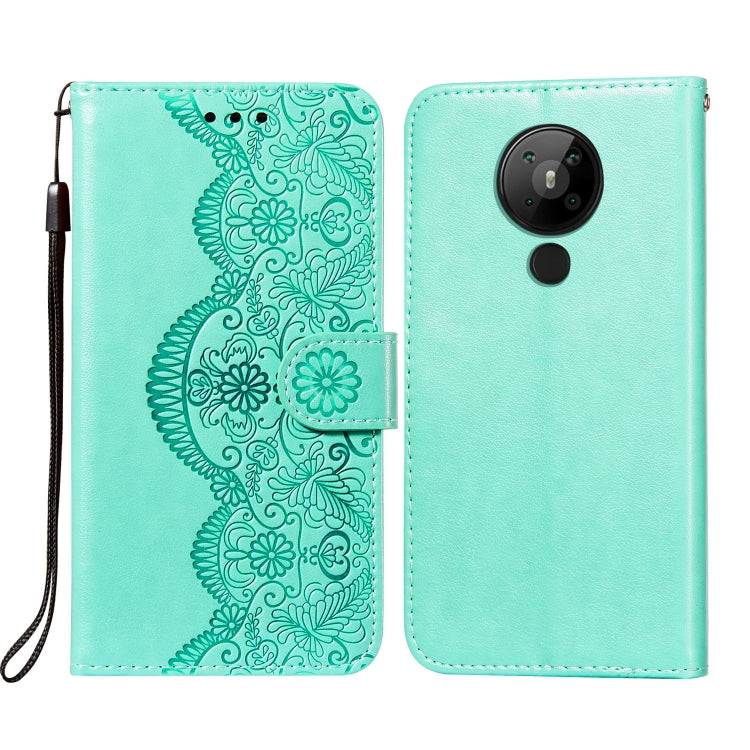 For Nokia 5.3 Flower Vine Embossing Pattern Horizontal Flip Leather Case with Card Slot & Holder & Wallet & Lanyard