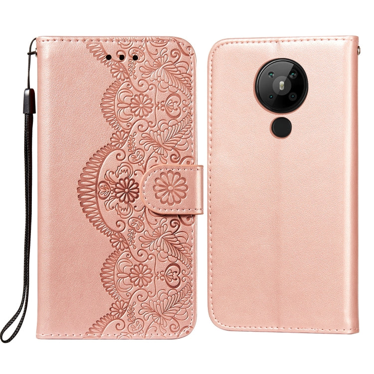 For Nokia 5.3 Flower Vine Embossing Pattern Horizontal Flip Leather Case with Card Slot & Holder & Wallet & Lanyard