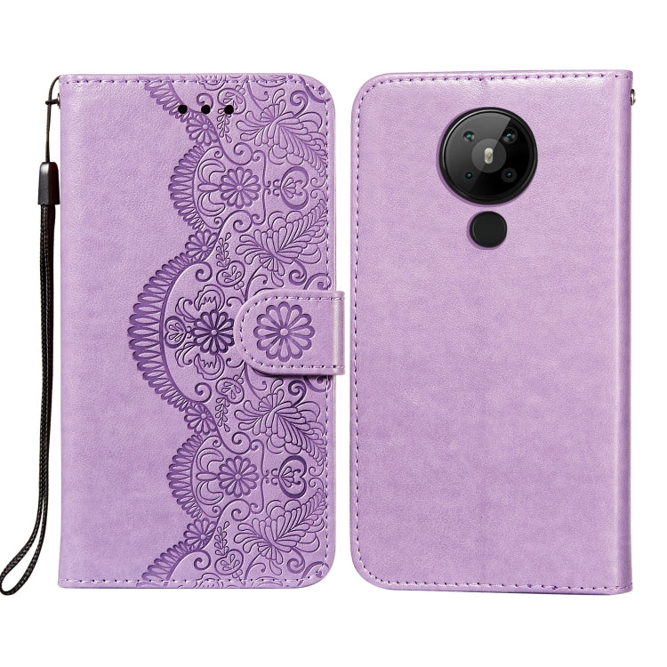 For Nokia 5.3 Flower Vine Embossing Pattern Horizontal Flip Leather Case with Card Slot & Holder & Wallet & Lanyard