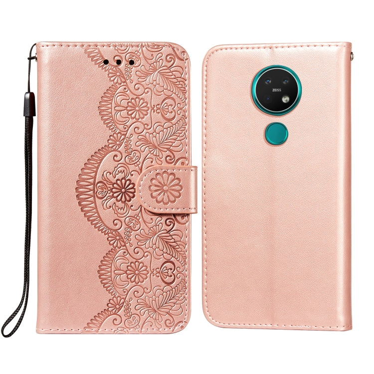 For Nokia 7.2 Flower Vine Embossing Pattern Horizontal Flip Leather Case with Card Slot & Holder & Wallet & Lanyard