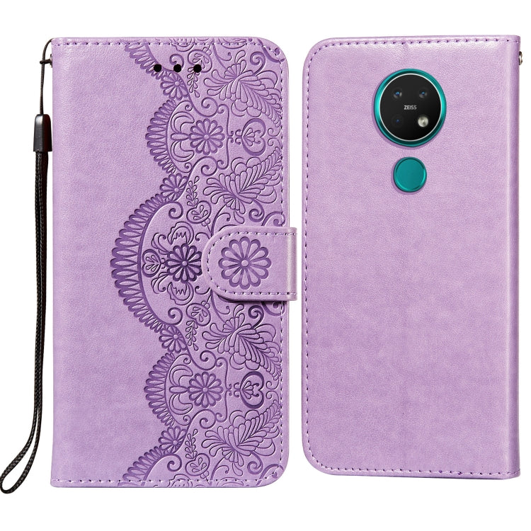 For Nokia 7.2 Flower Vine Embossing Pattern Horizontal Flip Leather Case with Card Slot & Holder & Wallet & Lanyard