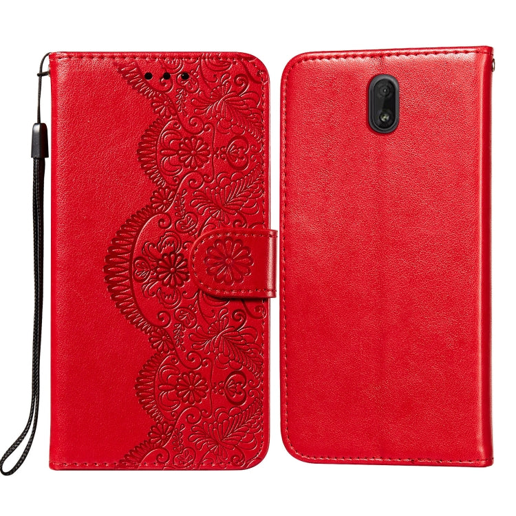For Nokia C1 Flower Vine Embossing Pattern Horizontal Flip Leather Case with Card Slot & Holder & Wallet & Lanyard