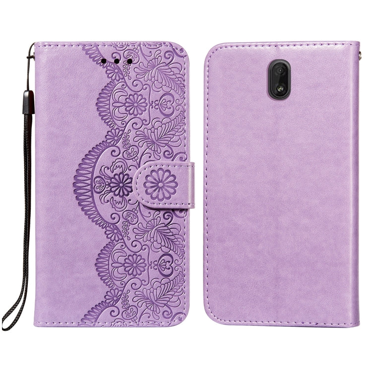 For Nokia C1 Flower Vine Embossing Pattern Horizontal Flip Leather Case with Card Slot & Holder & Wallet & Lanyard