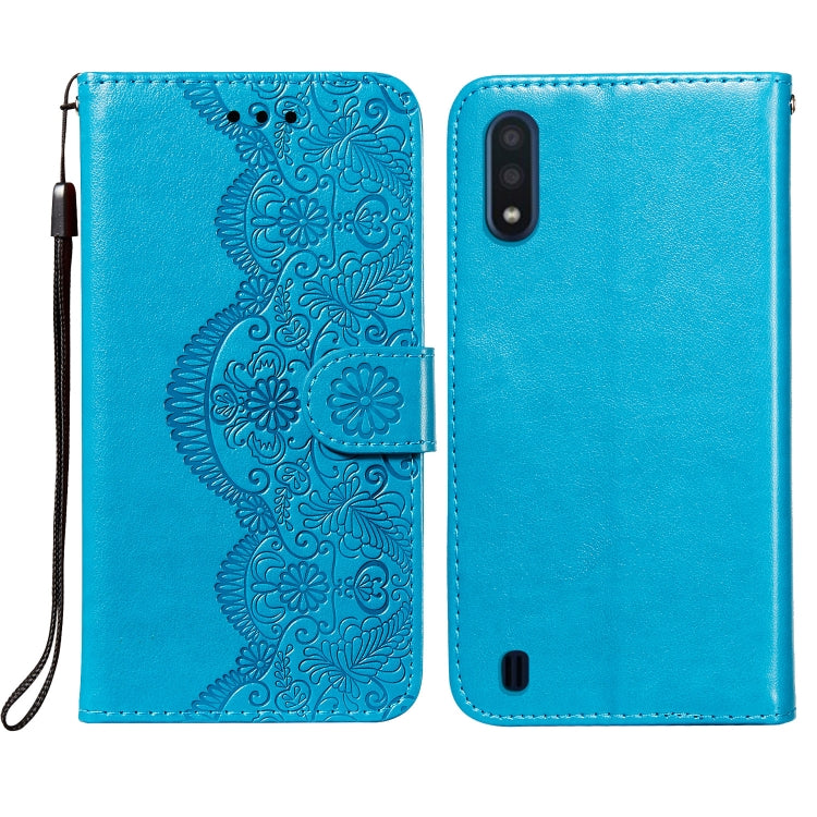 For Samsung Galaxy A01 Flower Vine Embossing Pattern Horizontal Flip Leather Case with Card Slot & Holder & Wallet & Lanyard