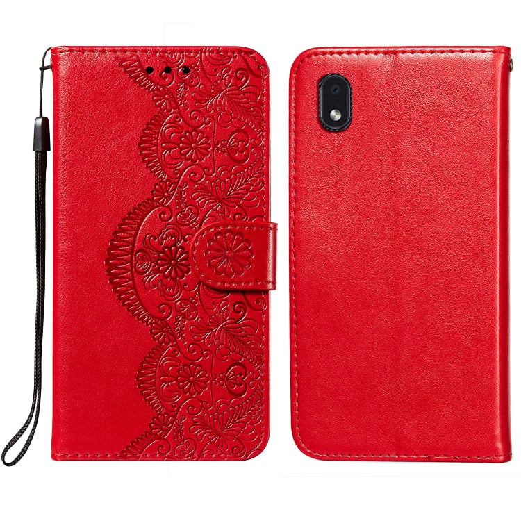 For Samsung  Galaxy A01 Core Flower Vine Embossing Pattern Horizontal Flip Leather Case with Card Slot & Holder & Wallet & Lanyard