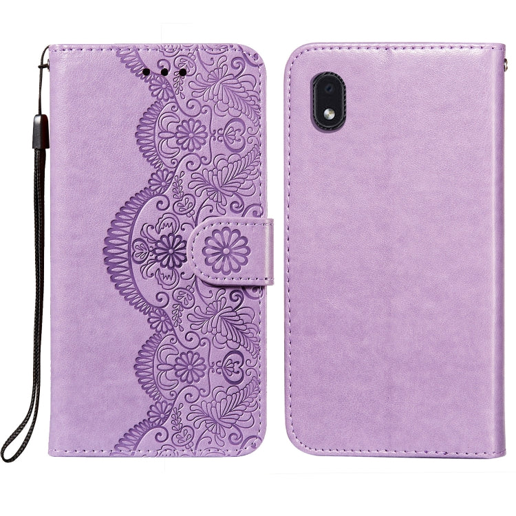 For Samsung  Galaxy A01 Core Flower Vine Embossing Pattern Horizontal Flip Leather Case with Card Slot & Holder & Wallet & Lanyard
