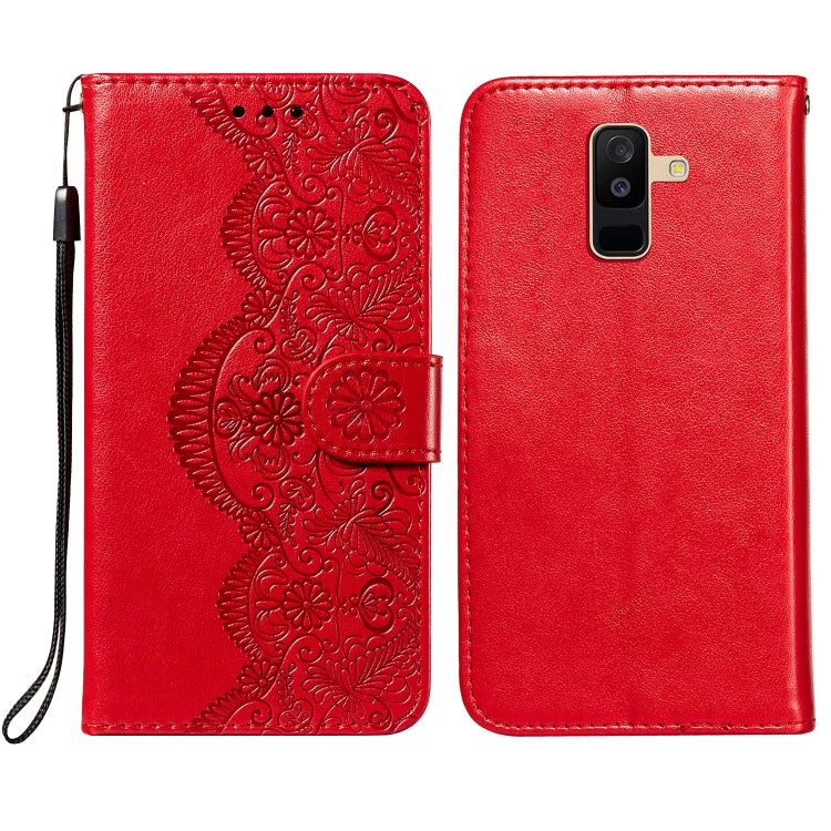 For Samsung Galaxy A6+ 2018 Flower Vine Embossing Pattern Horizontal Flip Leather Case with Card Slot & Holder & Wallet & Lanyard