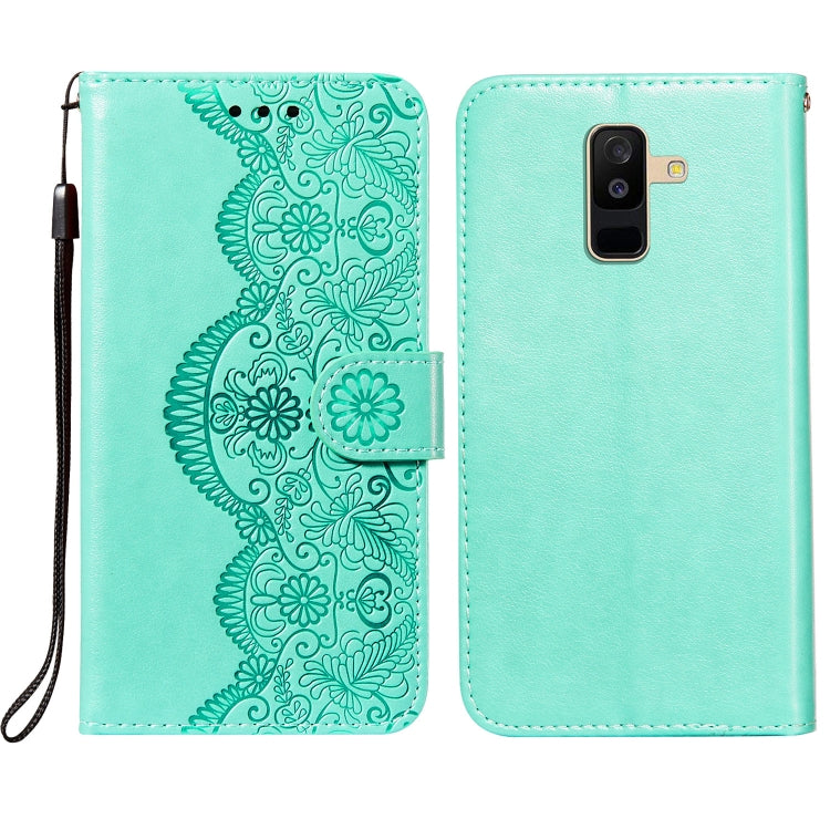 For Samsung Galaxy A6+ 2018 Flower Vine Embossing Pattern Horizontal Flip Leather Case with Card Slot & Holder & Wallet & Lanyard