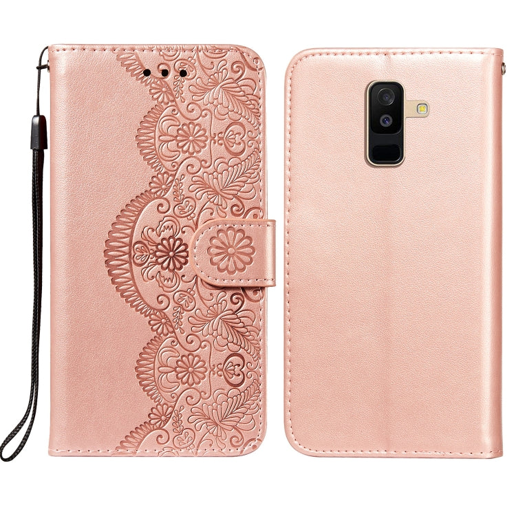 For Samsung Galaxy A6+ 2018 Flower Vine Embossing Pattern Horizontal Flip Leather Case with Card Slot & Holder & Wallet & Lanyard