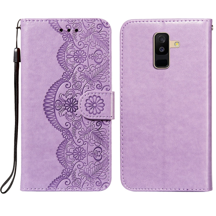 For Samsung Galaxy A6+ 2018 Flower Vine Embossing Pattern Horizontal Flip Leather Case with Card Slot & Holder & Wallet & Lanyard