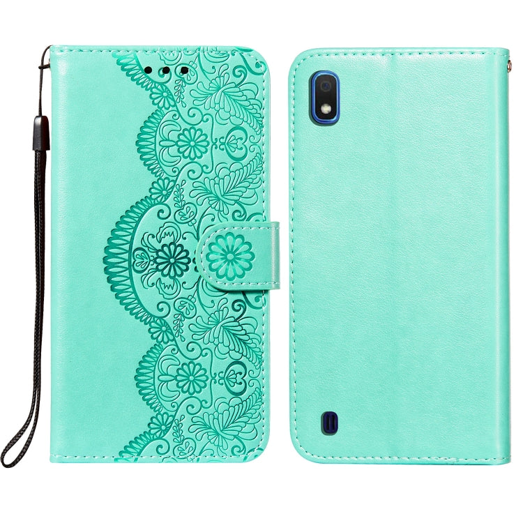 For Samsung  Galaxy A10 Flower Vine Embossing Pattern Horizontal Flip Leather Case with Card Slot & Holder & Wallet & Lanyard