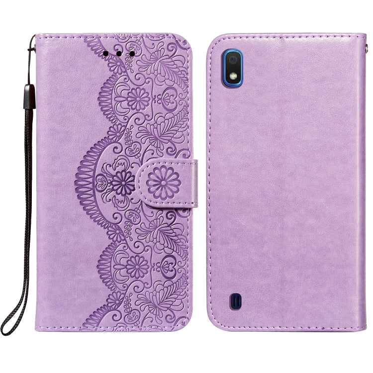 For Samsung  Galaxy A10 Flower Vine Embossing Pattern Horizontal Flip Leather Case with Card Slot & Holder & Wallet & Lanyard
