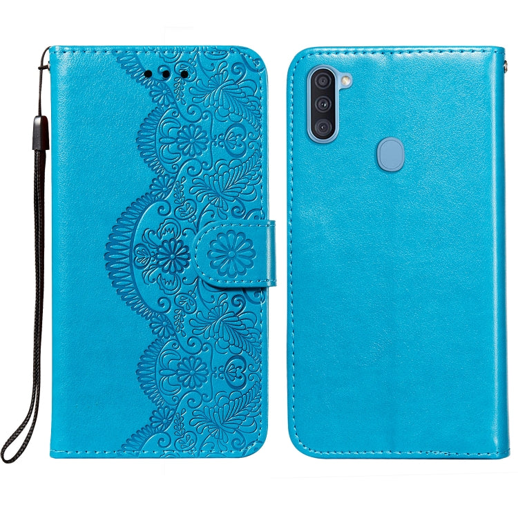 For Samsung  Galaxy A11 / M11 Flower Vine Embossing Pattern Horizontal Flip Leather Case with Card Slot & Holder & Wallet & Lanyard
