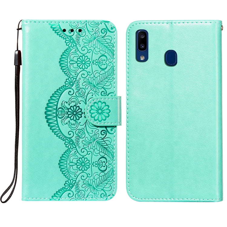 For Samsung Galaxy A20 / A30 Flower Vine Embossing Pattern Horizontal Flip Leather Case with Card Slot & Holder & Wallet & Lanyard