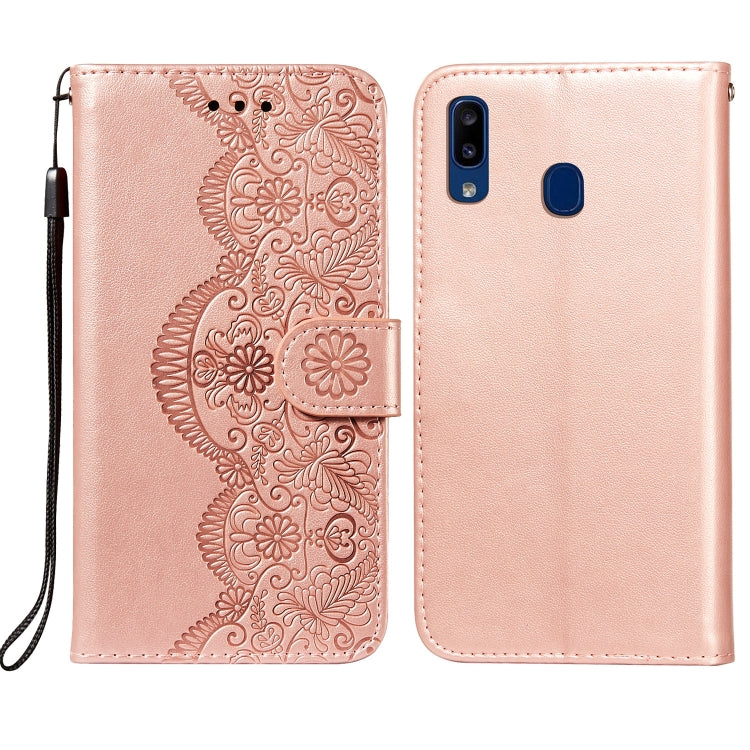 For Samsung Galaxy A20 / A30 Flower Vine Embossing Pattern Horizontal Flip Leather Case with Card Slot & Holder & Wallet & Lanyard