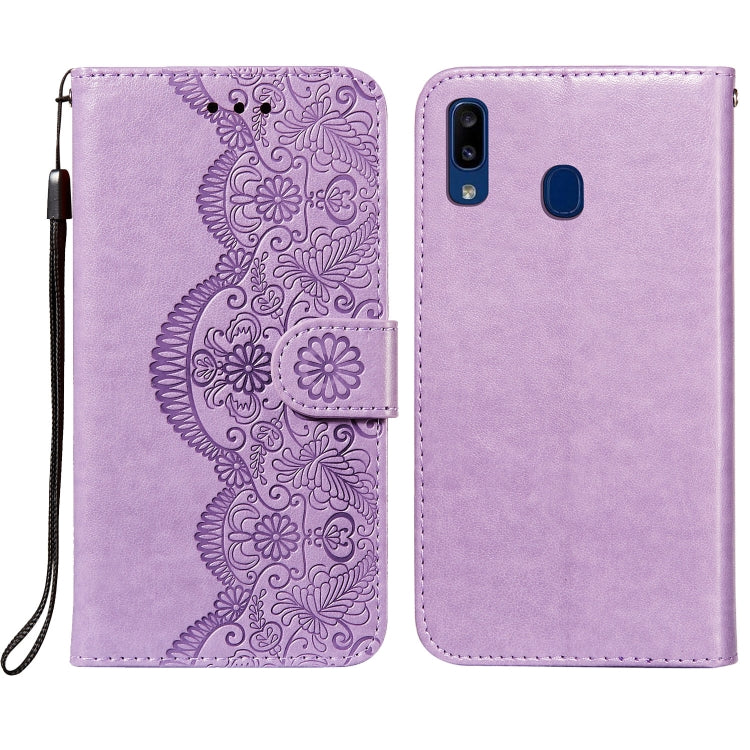 For Samsung Galaxy A20 / A30 Flower Vine Embossing Pattern Horizontal Flip Leather Case with Card Slot & Holder & Wallet & Lanyard