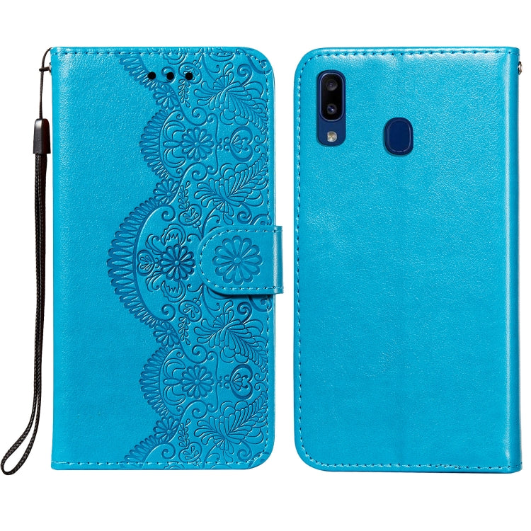 For Samsung Galaxy A20 / A30 Flower Vine Embossing Pattern Horizontal Flip Leather Case with Card Slot & Holder & Wallet & Lanyard