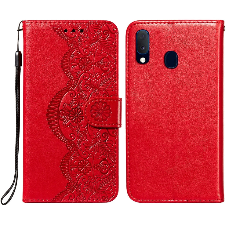 For Samsung  Galaxy A20e Flower Vine Embossing Pattern Horizontal Flip Leather Case with Card Slot & Holder & Wallet & Lanyard